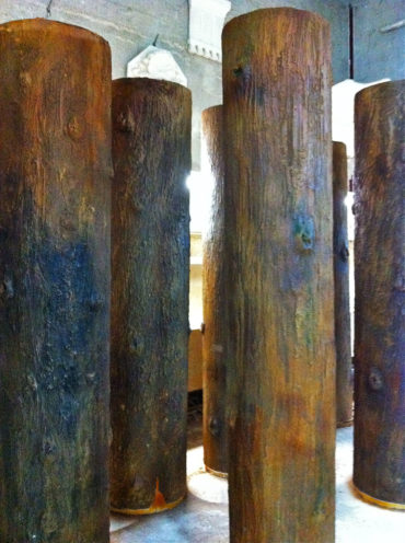 Tree trunks made of fbrous plaster for the Club Med Village in Valmorel