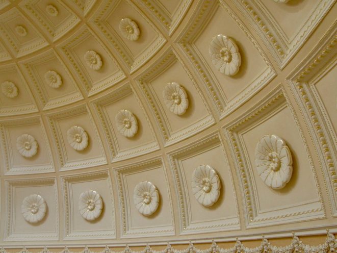 Roses made of fibrous plaster for the decoration of a dome in a castle in Ireland