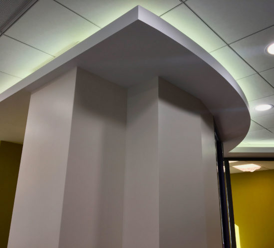 Design decoration with dropped ceilings and lighting details for a bank branch