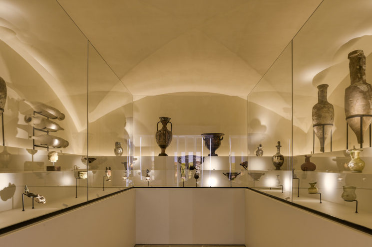 Vaulted ceiling in the museum space of the Château Guigal cellar