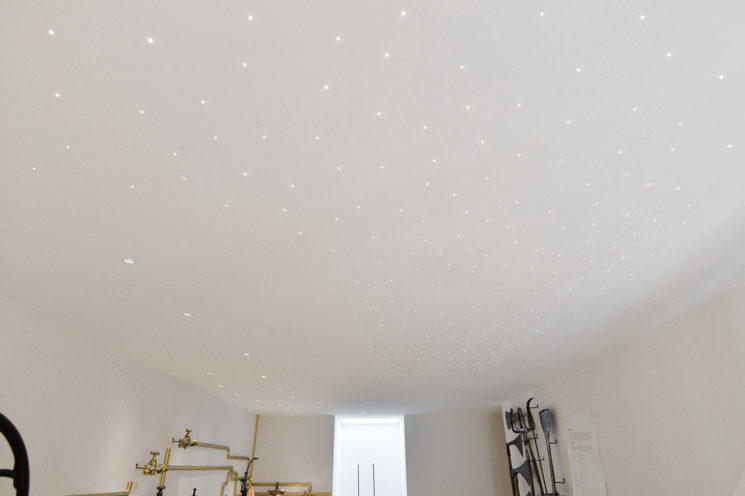 Luminous ceiling in the exhibition space at Chateau Guigal