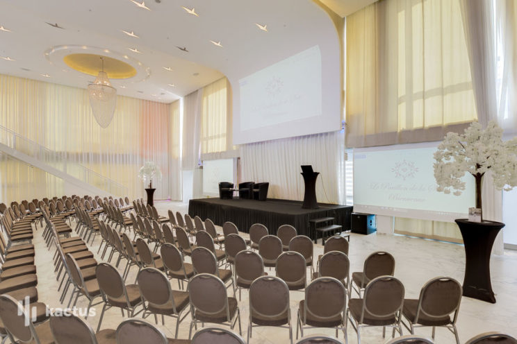 Renovation of conference venue with illuminated decoration on a ceiling