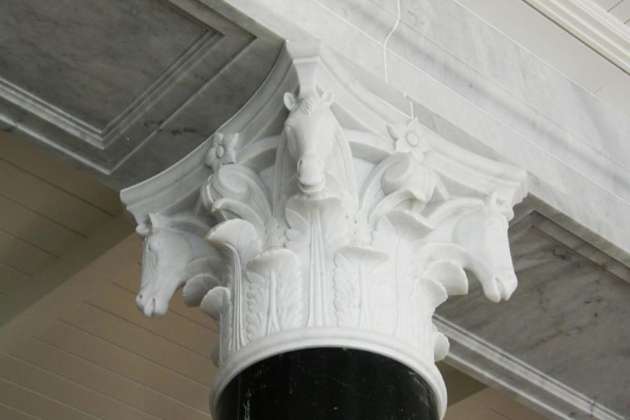 Decorative elements: fibrous plaster brackets and vases