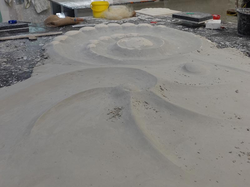 Plafond sculpté en staff pour la rénovation d'un espace spa dans un hôtel
