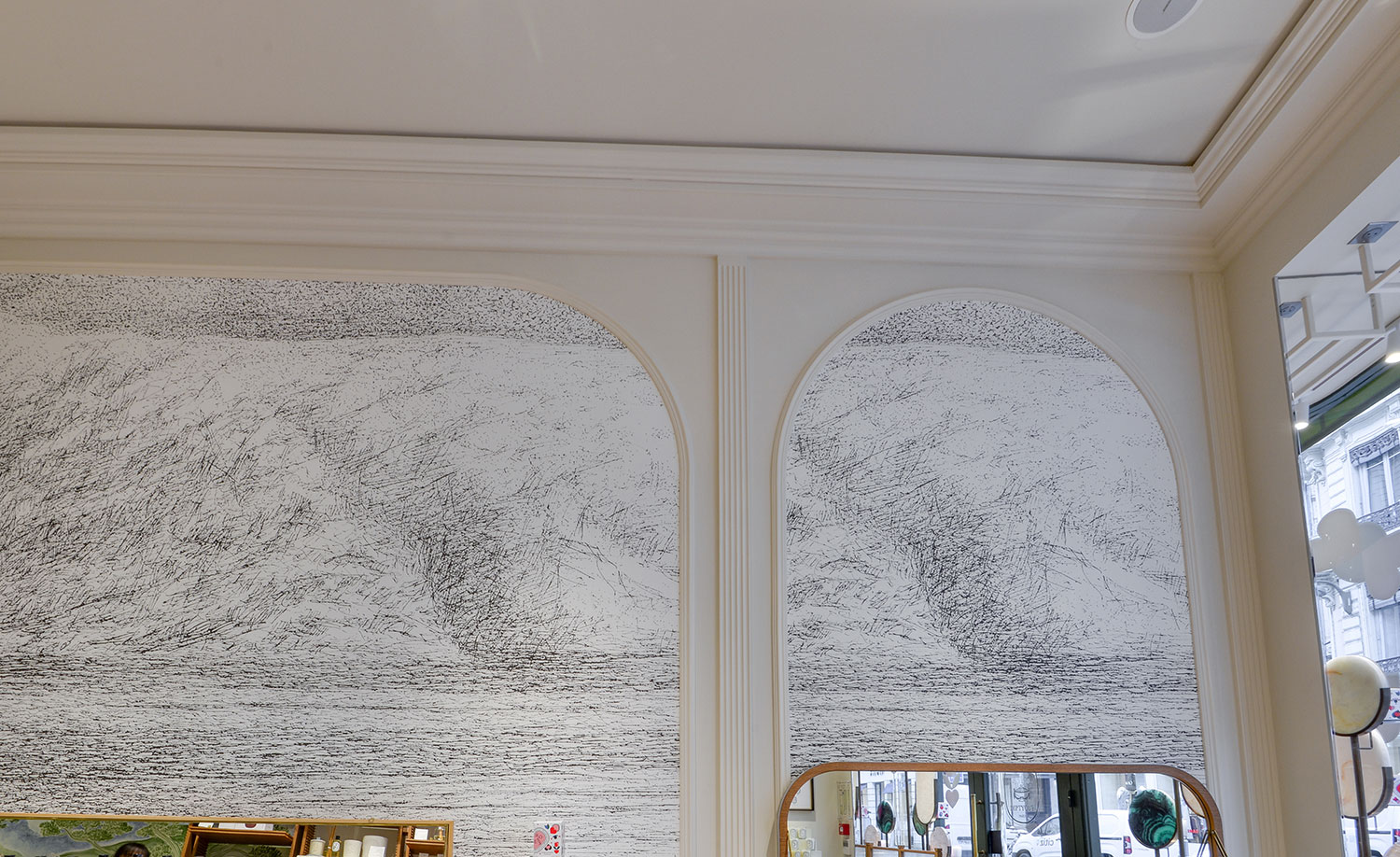 Décoration intérieure en staff de la boutique Diptyque de Lyon